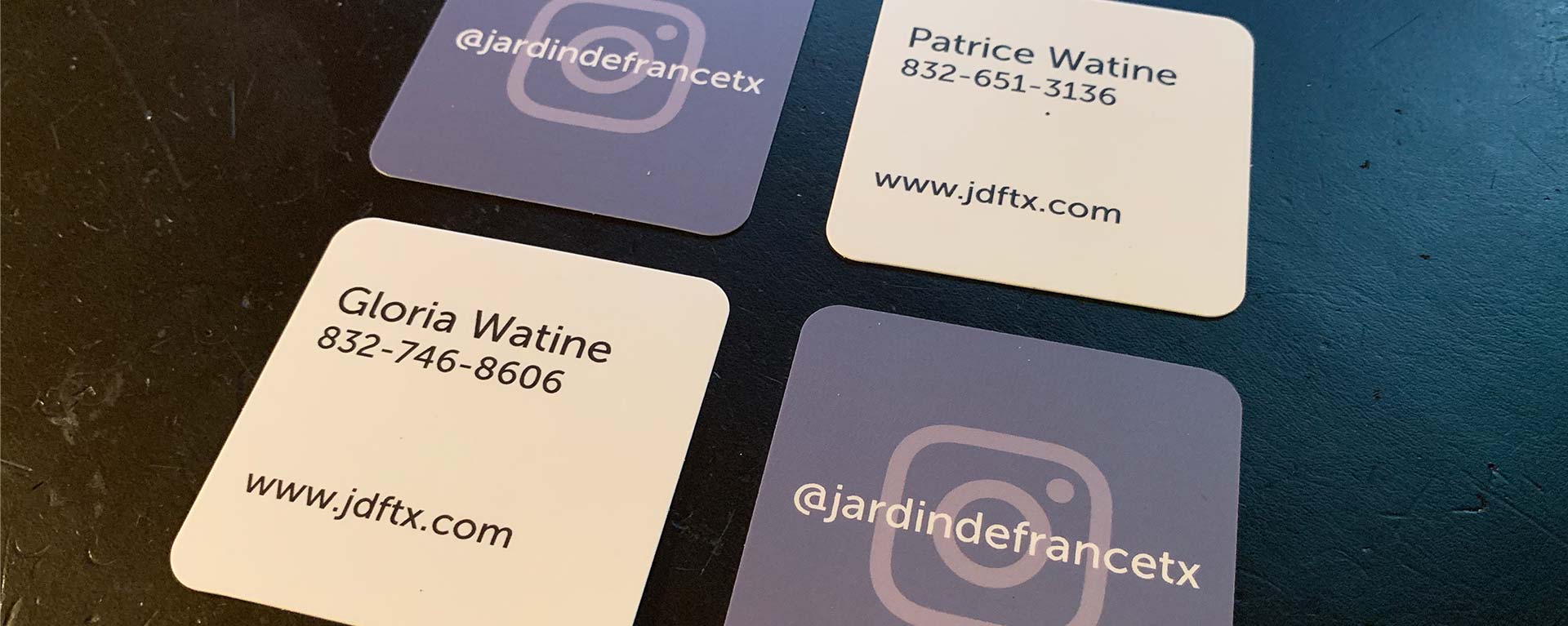 New square business cards for Jardin de France