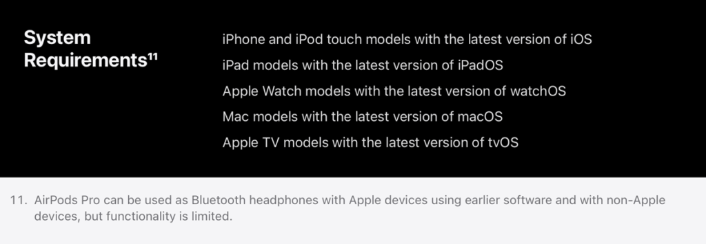 AirPods Pro 2nd gen System Requirements Footnote