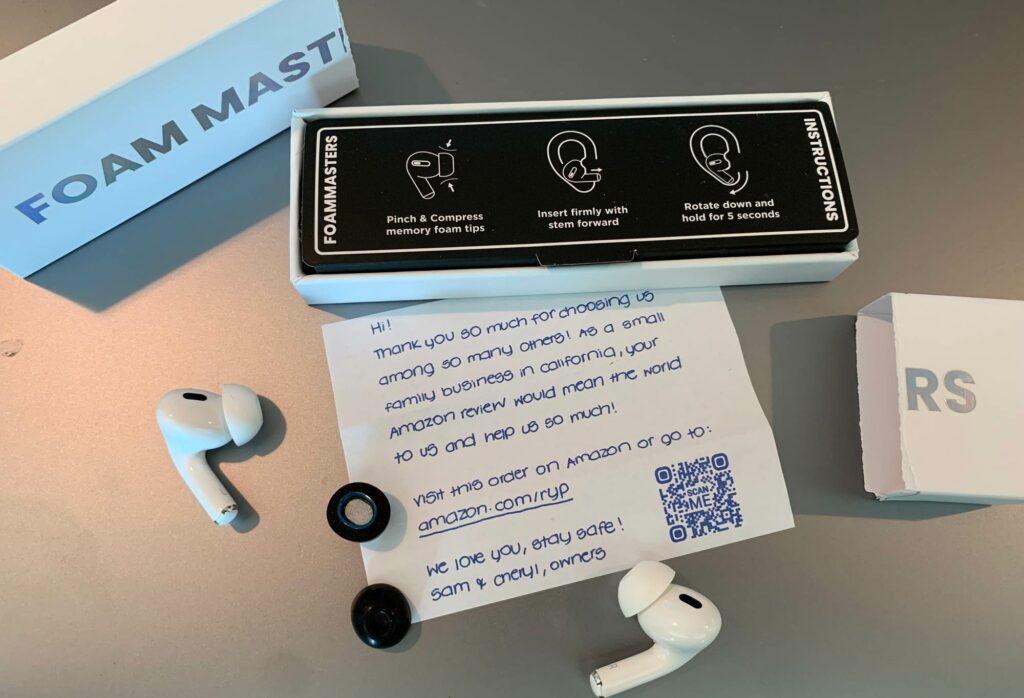 Foam Masters AirPod Pro Memory Foam Tips Box Contents